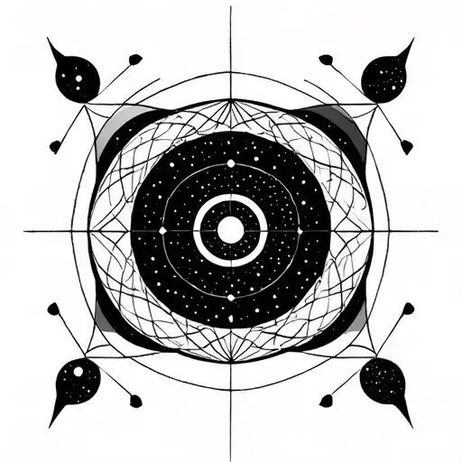 sacred geometry patterns moon phases intertwined with quantum consciousness and the planets  tattoo design idea