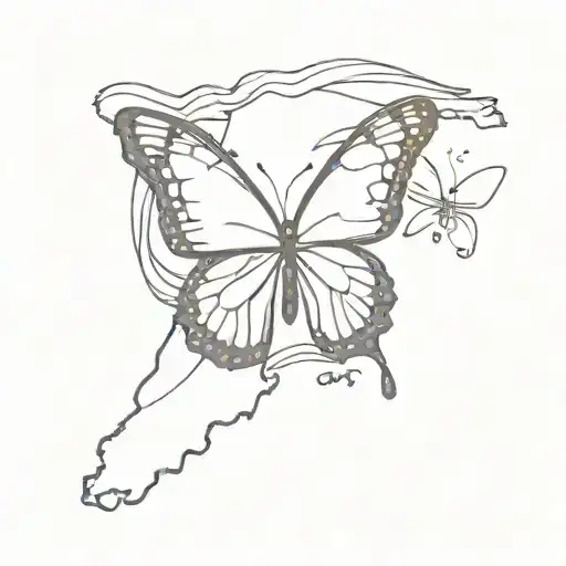 Florida Map with one broken wing butterfly resting peacefully tattoo design idea