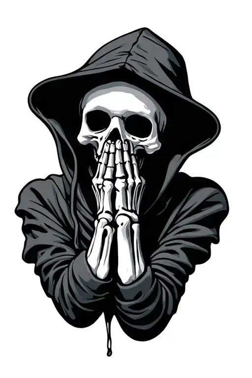 hoodie skeleton hands praying tattoo design idea
