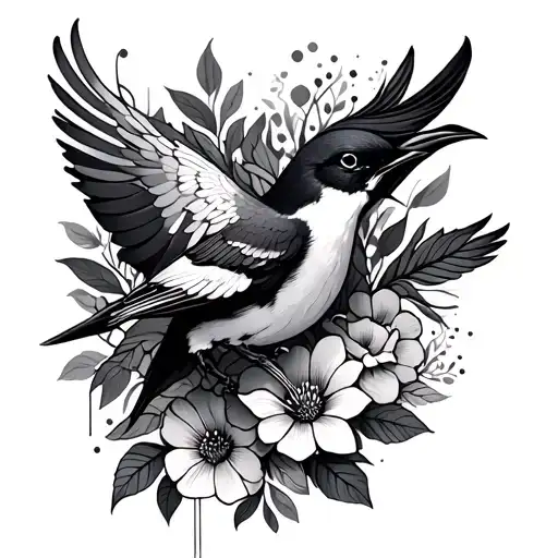 full sleeve tattoos arm that includes birds, flowers, and geometric shapes tattoo design idea