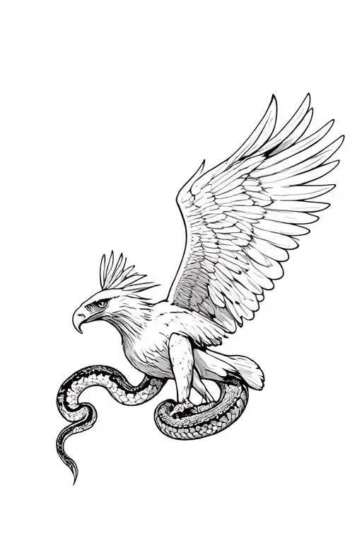 eagle with its wings spread holding a snake in its talons flying  tattoo design idea