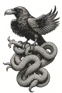 raven holding a dead snake in its talons showing tattoo design idea