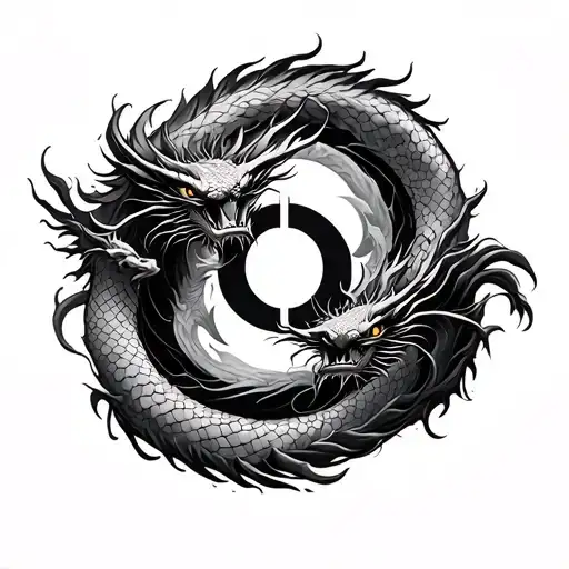 kaizen symbol incoporated with enso circle and dragons  tattoo design idea