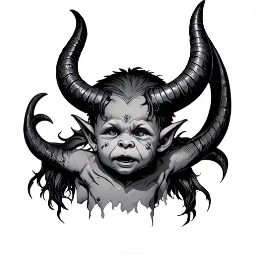 a demon child with horns tattoo design idea