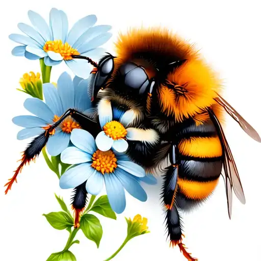a bumblebee and softly shaded color flowers tattoo design idea