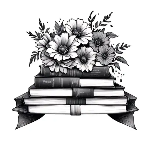 stack of books with tons of flowers half sleeve tattoo tattoo design idea