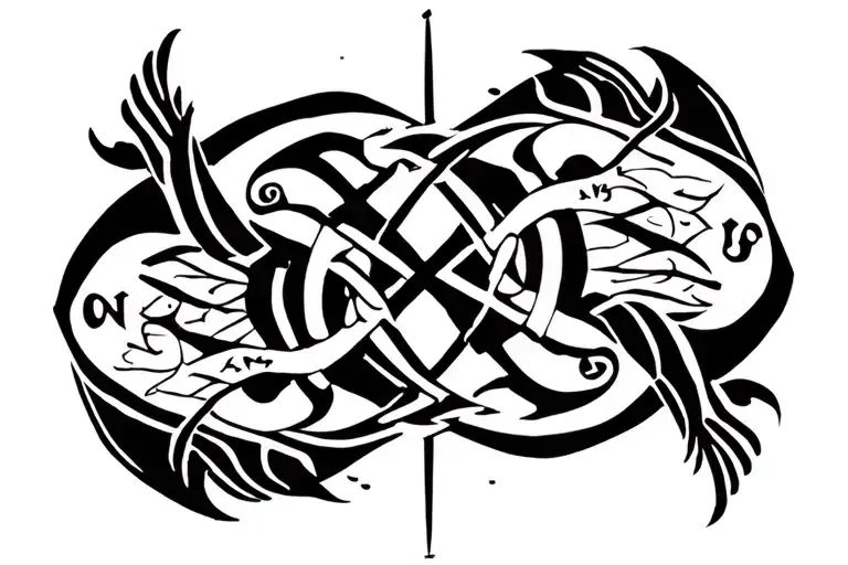 sagittarius and libra surrounded by pisces tattoo design idea