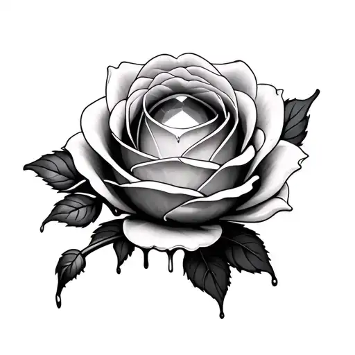 top down view of a large round gemstone sitting in the center of a rosebud with cream leaking out around the gemstone tattoo design idea