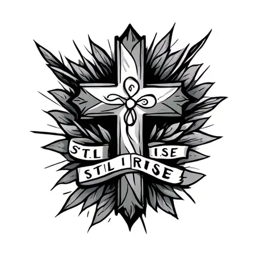 I want a cross on my wrist with still i rise  words next to it tattoo design idea