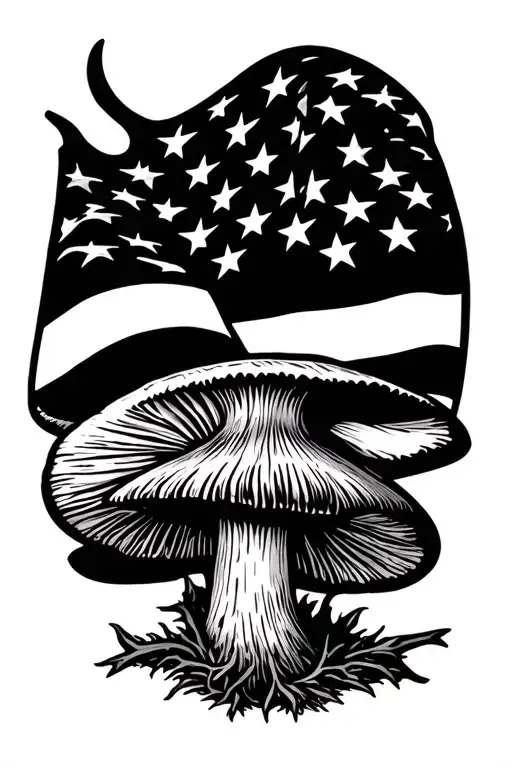 antler shed/ morel mushroom/ american flag tattoo design idea
