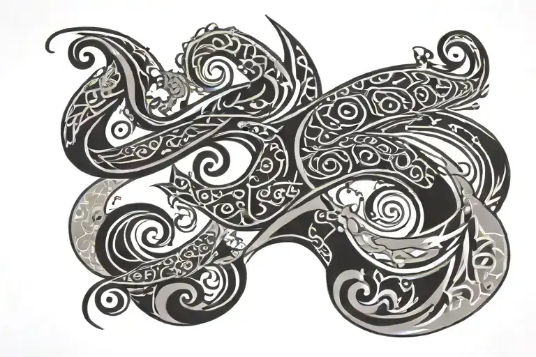 Polynesian waves Arabic script tattoo tattoo design idea
