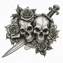 Horse Skull and Roses with large swords  Crossing eachother tattoo design idea