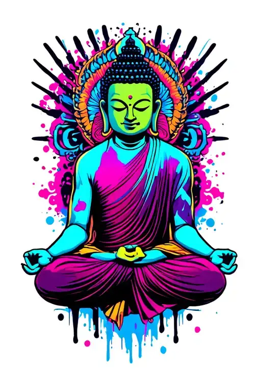 buda half meditating monk tattoo design idea