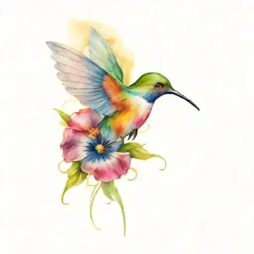 hummingbird with a pansy flower tattoo design idea