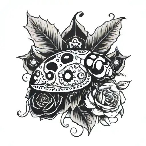 lady bug on sugar skull tattoo design idea