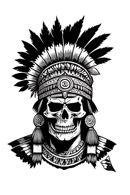 Inca warrior half face skull combined with the tumi knife of the Moche culture tattoo design idea