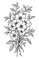 vine and flower bouquet fine line tattoo design idea
