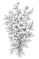 vine and flower bouquet fine line tattoo design idea