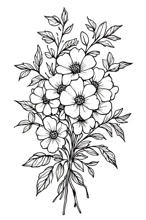 vine and flower bouquet fine line tattoo design idea