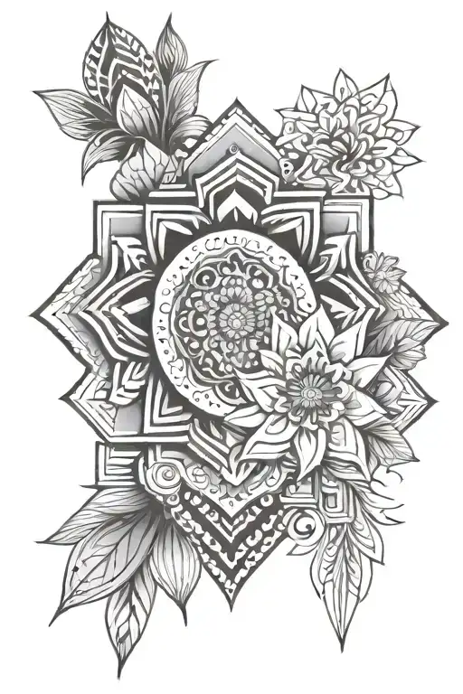 geometric, floral, mandala design incorporating elements tattoo design idea