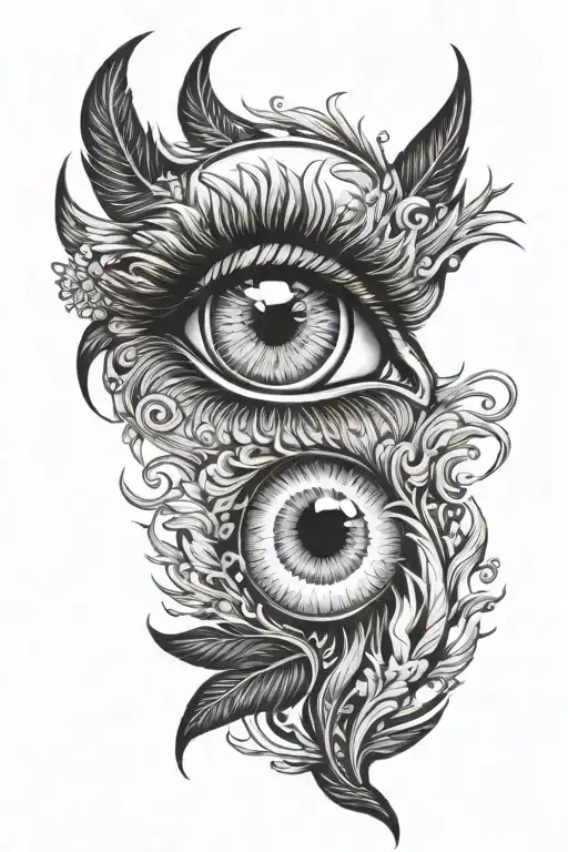 realistic female eye in the center of a phoenix feather to be placed on the wrist and forearm tattoo design idea