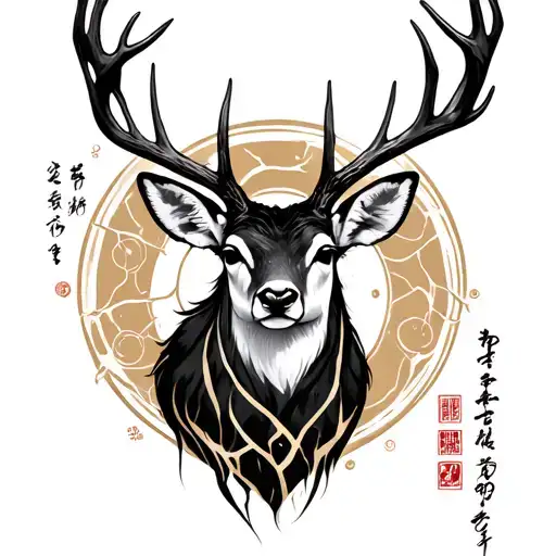 Japanese writing of Kintsugi themed tattoo hidden in a deer  tattoo design idea