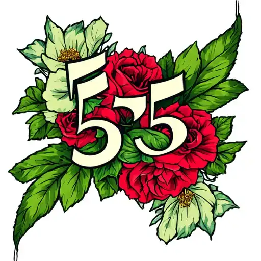 "555" green ink tattoo design idea
