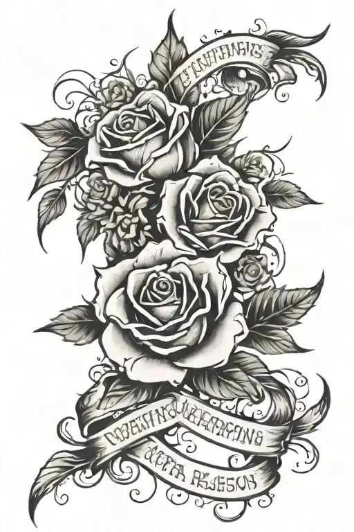 the words "everything happens for a reason" with thorns and flowers wrapping on the sides of it tattoo design idea