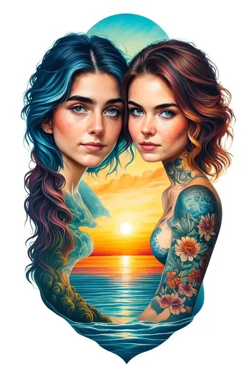 Lucas & Jessica with sunrise integrated tattoo design idea