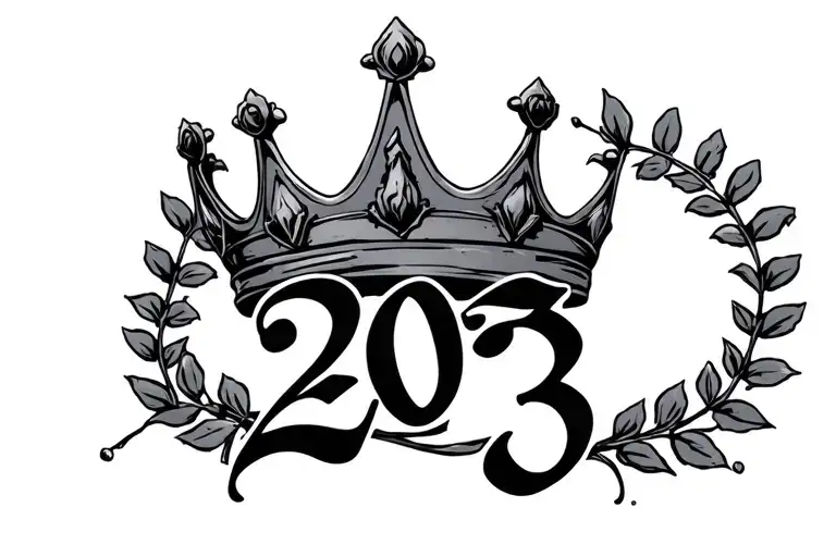 A laurel crown with the number 2003 in the middle of the Gothic style crown tattoo design idea
