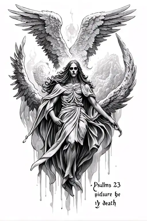 psalms 23 in picture form with death angel tattoo design idea