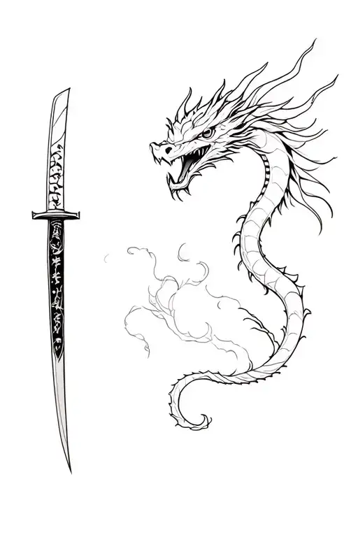 katana with dragon tattoo design idea