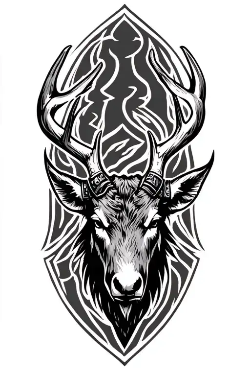 viking stag head tattoo design idea