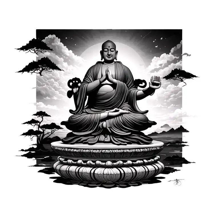 budha monk meditating tattoo design idea