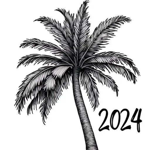palm tree with 2024 at the base of the tree in cursive, joann, nickie, shery, and julie as the leaves in cursive tattoo design idea