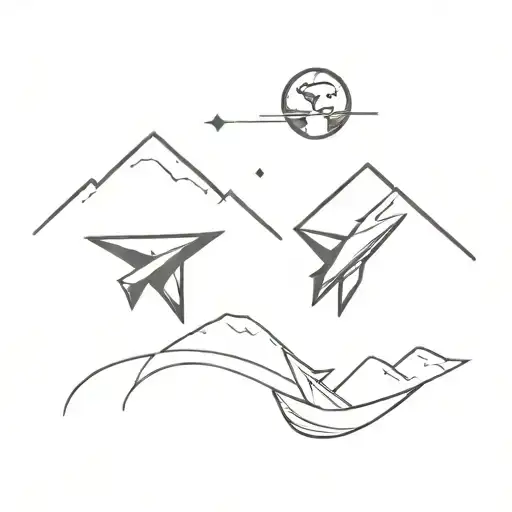 Earth with Mountains and paper plane flying towards each other tattoo design idea