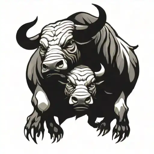 two-headed raging strong dangerous bull tattoo design idea