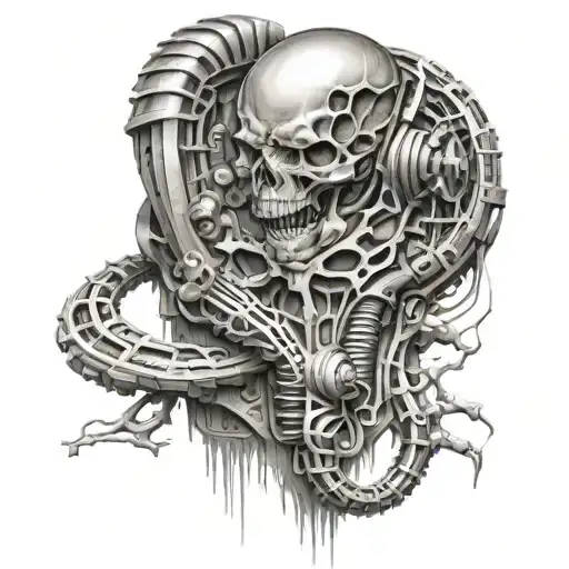 giger biomechanical sleeve tattoo design idea