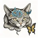 cat with butterfly  tattoo design idea
