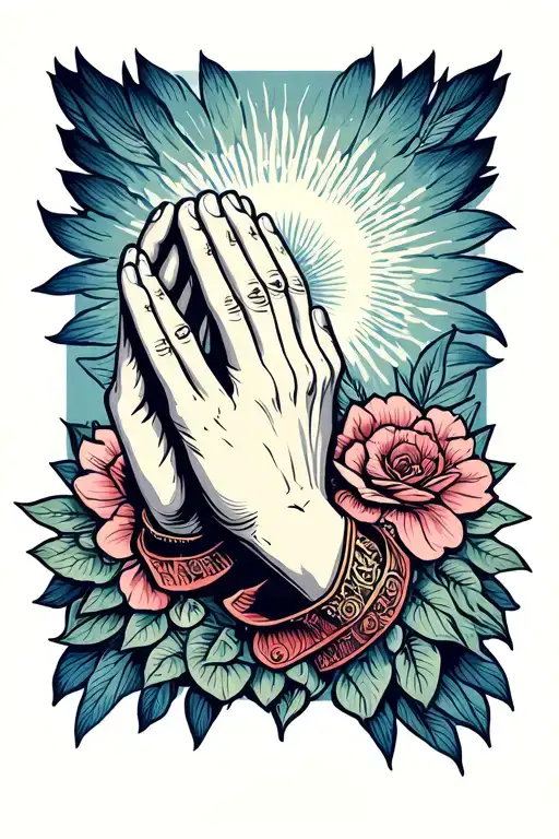 day of the day praying hands holding tattoo design idea