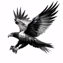 “Geometric style flying eagle tattoo design from top view, composed of multiple small and large triangles, sharp lines, tattoo design idea