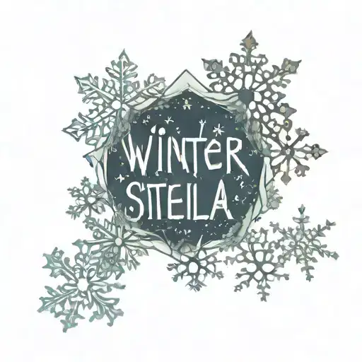 Snowflakes with  Text saying Winter Stella tattoo design idea