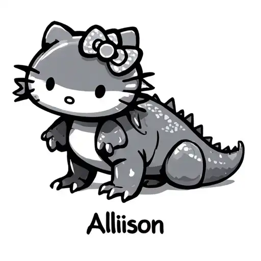 cute little Alliegator in the same style as hello kitty that says Allison underneath it tattoo design idea