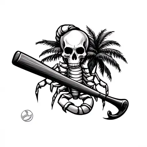 skull scorpion baseball bat palm tree tattoo design idea