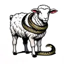 standing white sheep with a snake wrapped tattoo design idea