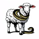 standing white sheep with a snake wrapped tattoo design idea