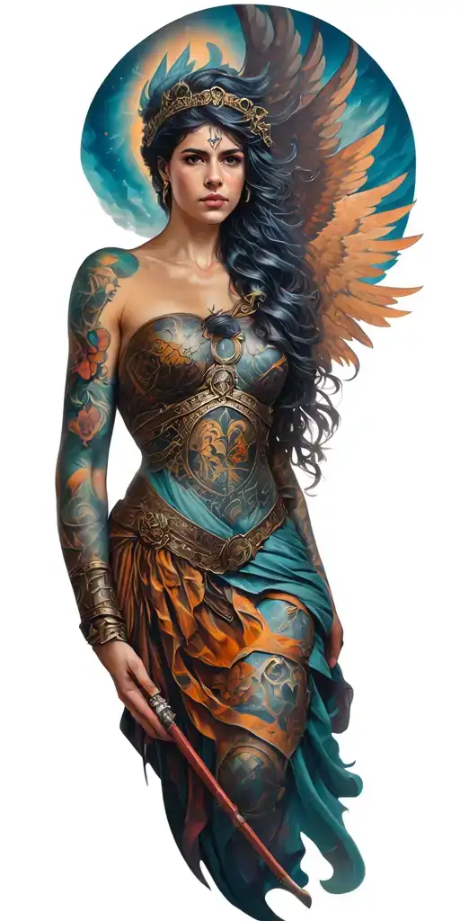 heavenly fantasy war tattoo design idea