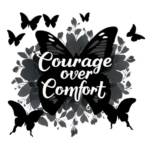 "Courage over comfort " butterflies fluttering tattoo design idea