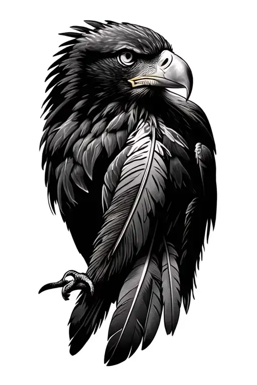 bald eagle and indian feather heading tattoo design idea
