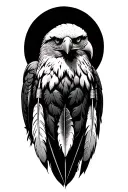 bald eagle and indian feather heading tattoo design idea